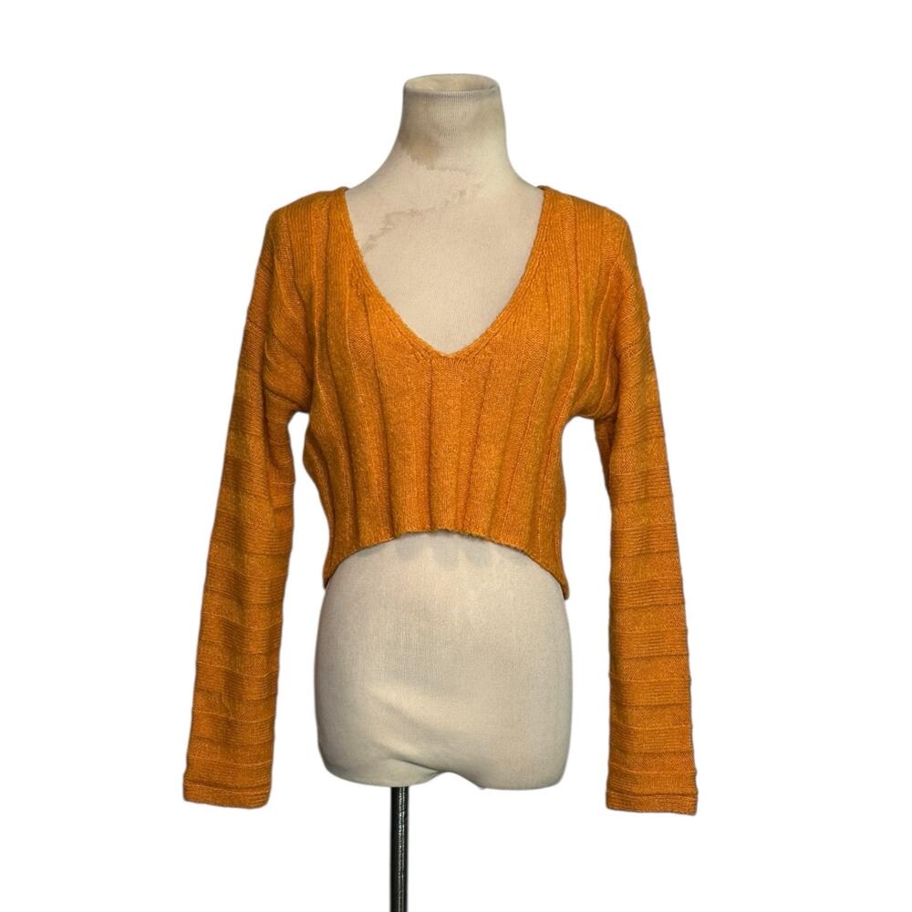 Fashion Nova orange long sleeves v neck crop sweater size S
